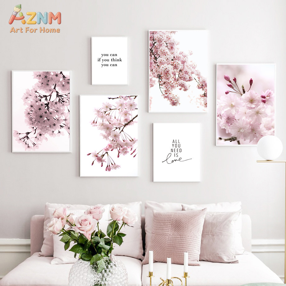 Photography Quotes Inspirational - AZNM 핑크 벚꽃 캔버스 벽 예술,