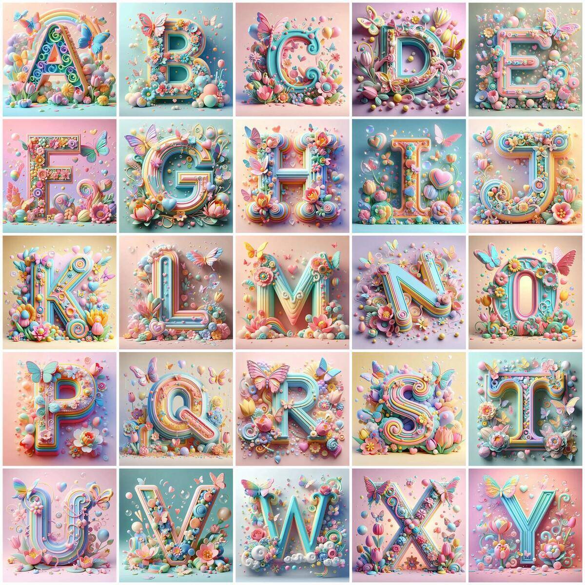 Photography Font - 화칸 다이아몬드 페인팅 나비 동물 알파벳