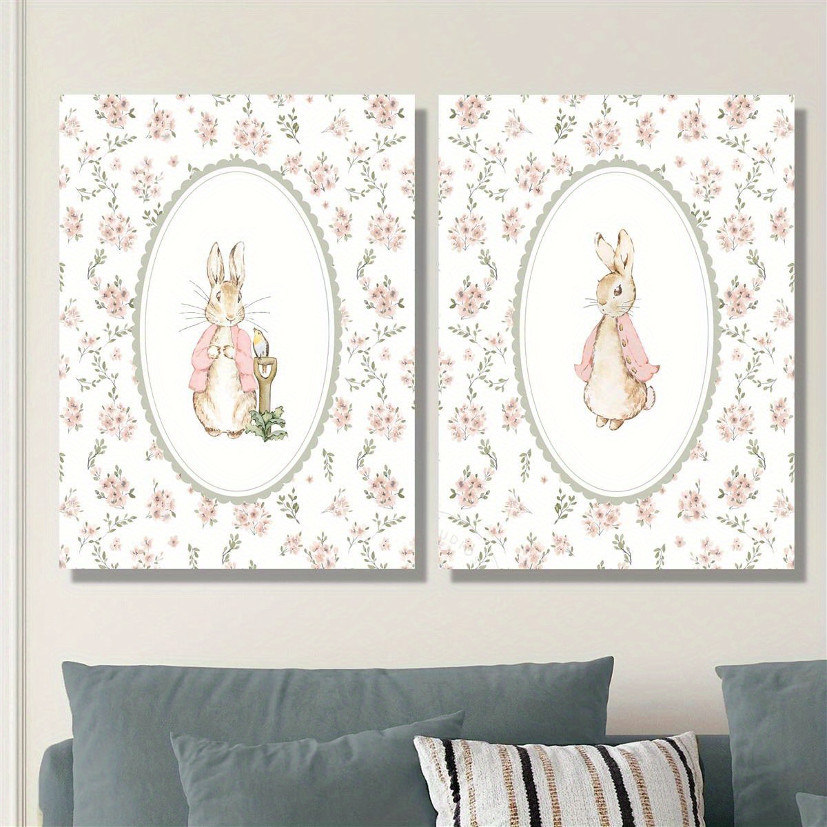Photography Design - 2pcs 레트로 부활절 토끼 캔버스 인쇄