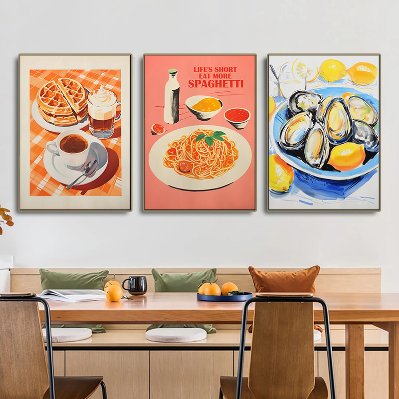 빈티지 음식 포스터 계란 베이컨 스파게티 팬케이크 해산 - Photography Of Food 리뷰 및 가격