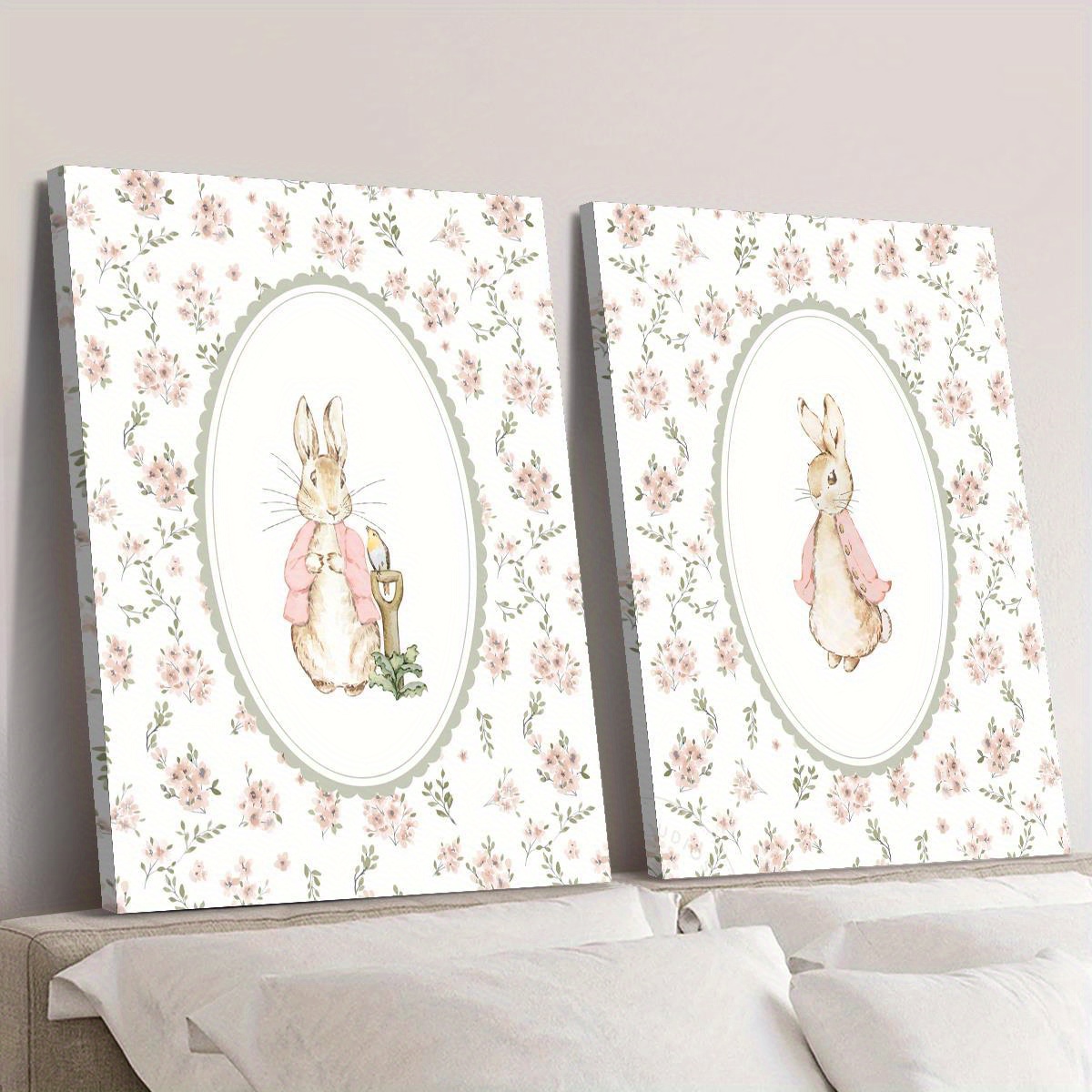 2pcs 레트로 부활절 토끼 캔버스 인쇄 아트, 프레임 - Photography Design 리뷰 및 가격