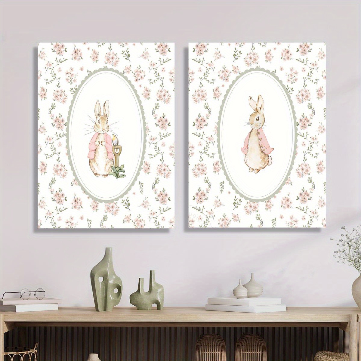 2pcs 레트로 부활절 토끼 캔버스 인쇄 아트, 프레임 - Photography Design 리뷰 및 가격