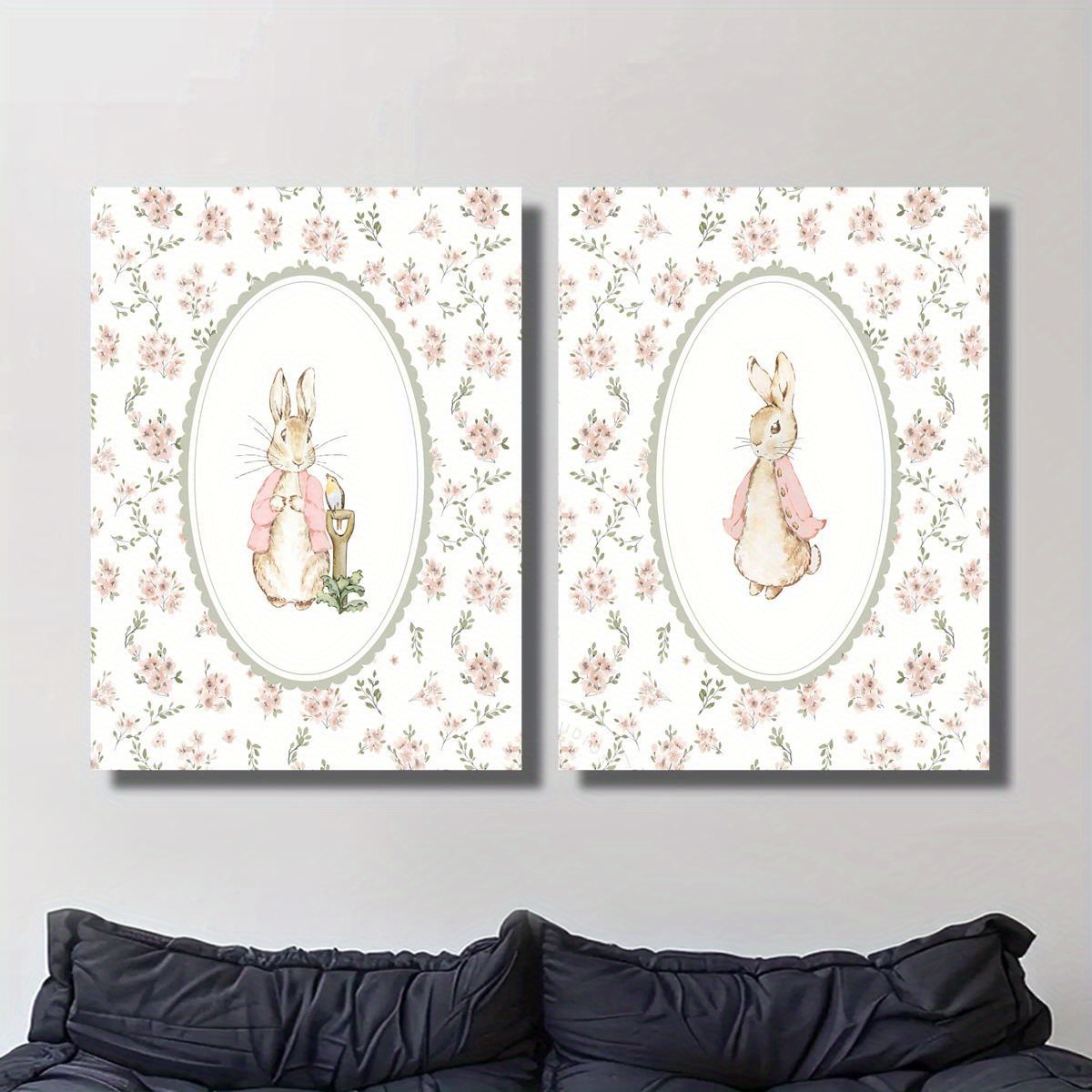 2pcs 레트로 부활절 토끼 캔버스 인쇄 아트, 프레임 - Photography Design 리뷰 및 가격